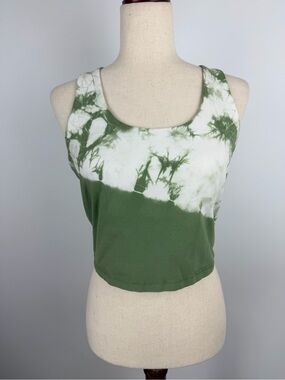 DKNY Sports Green and White Tie-Dye Crop Tank Top Size L